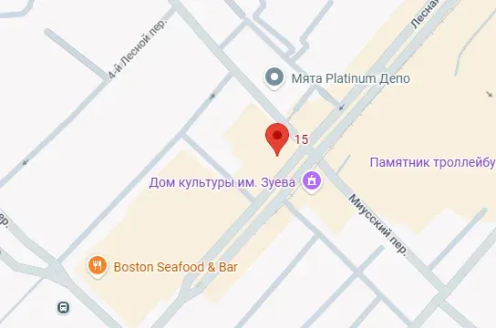 Фрагмент карты с отметкой по адресу улица Лесная, 15
